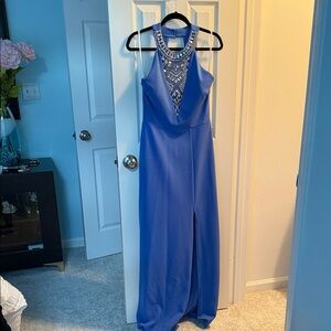 Xtraordinary Sapphire Blue Maxi Dress with Beaded Neckline